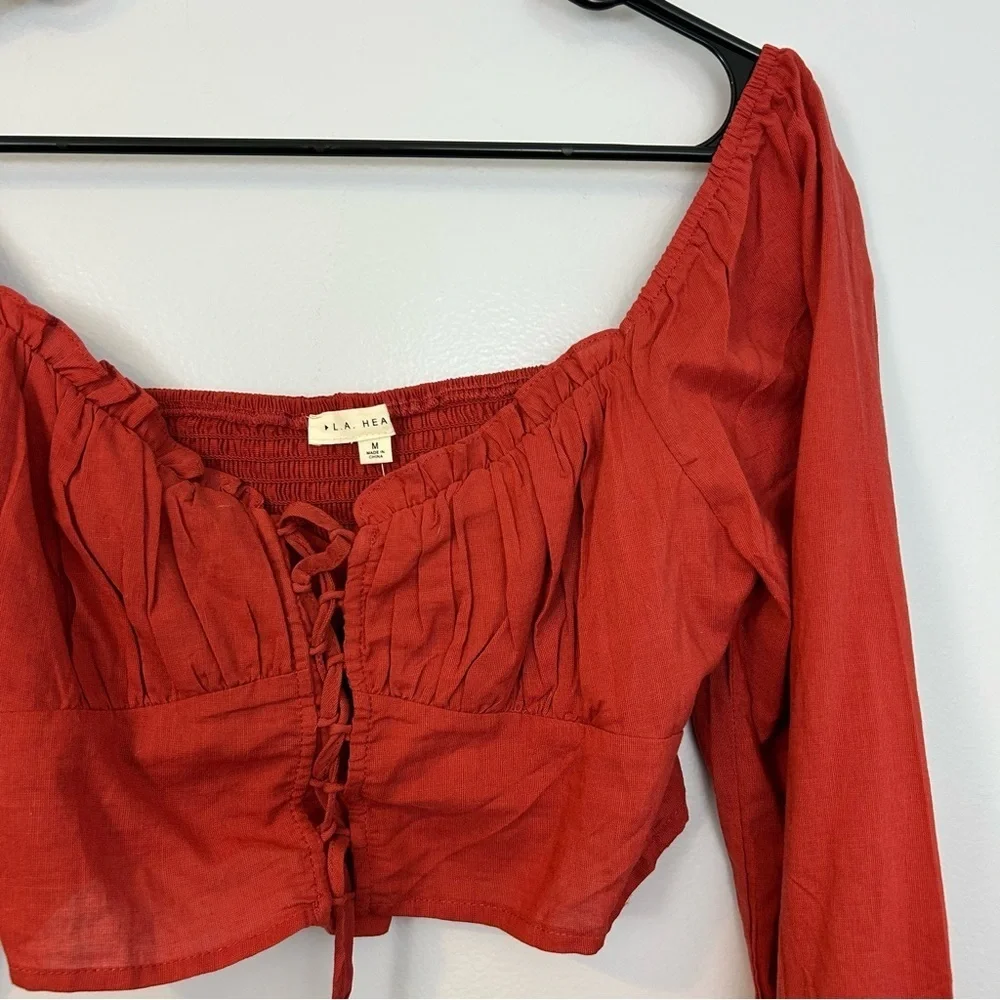 NWT PacSun/La Hearts Lace Up Long Sleeve Rust Boho Crop Top  Size Medium - Picture 6 of 13